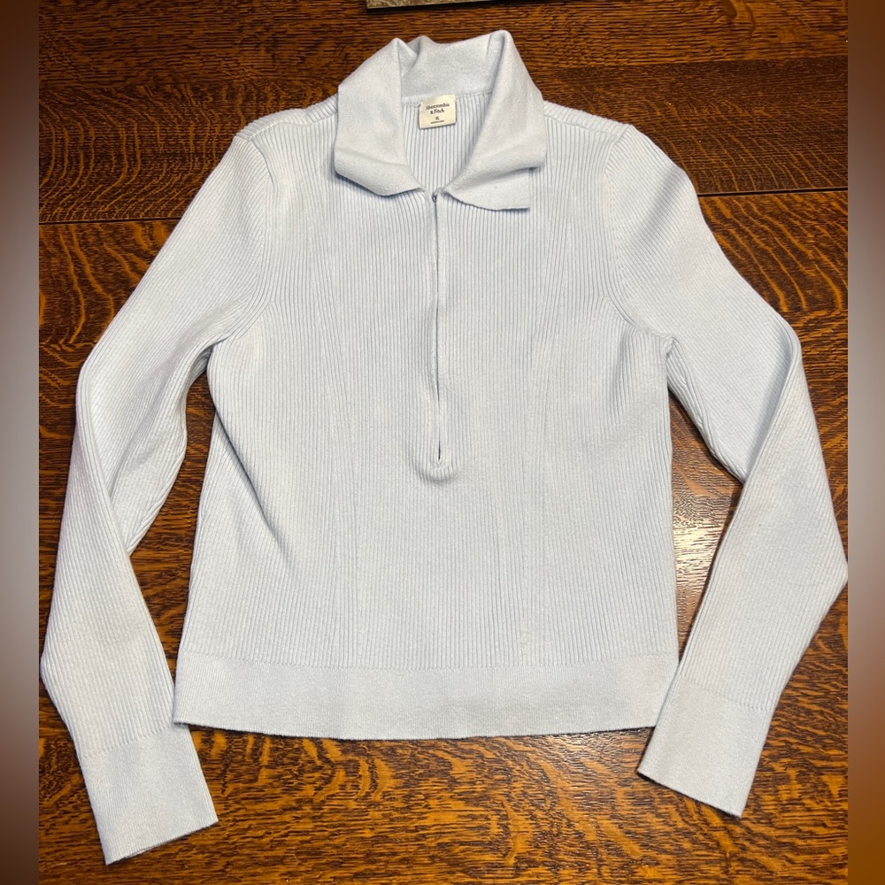 Abercrombie & Fitch Zipper Neck Sweater Pale Blue Women's XL Very Good